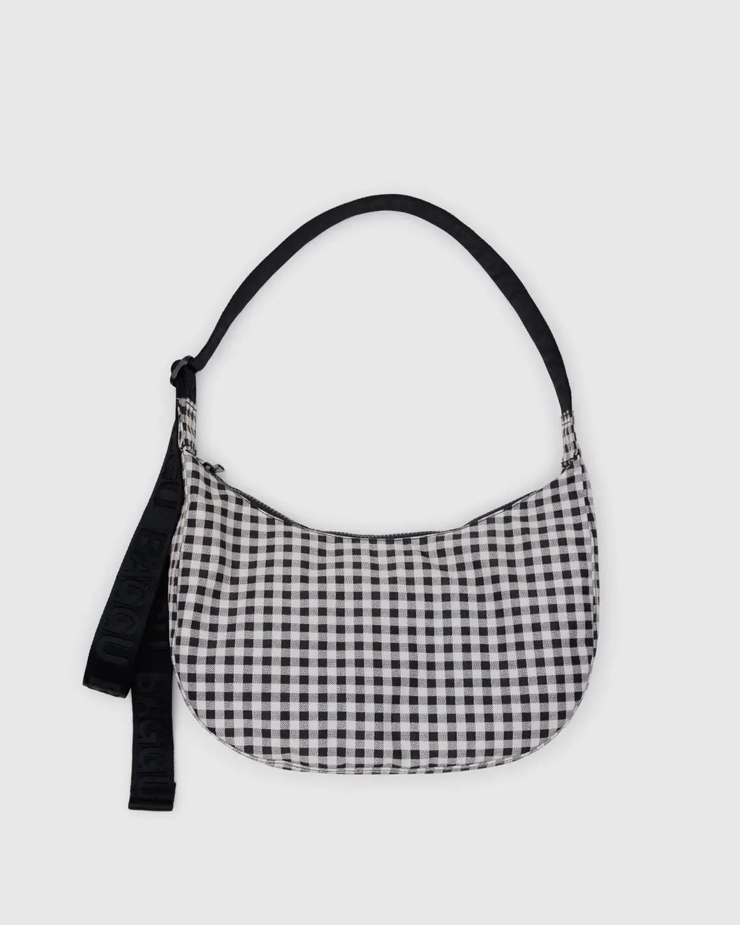 Medium Nylon Baggu Crescent Bag - Black & White Gingham
