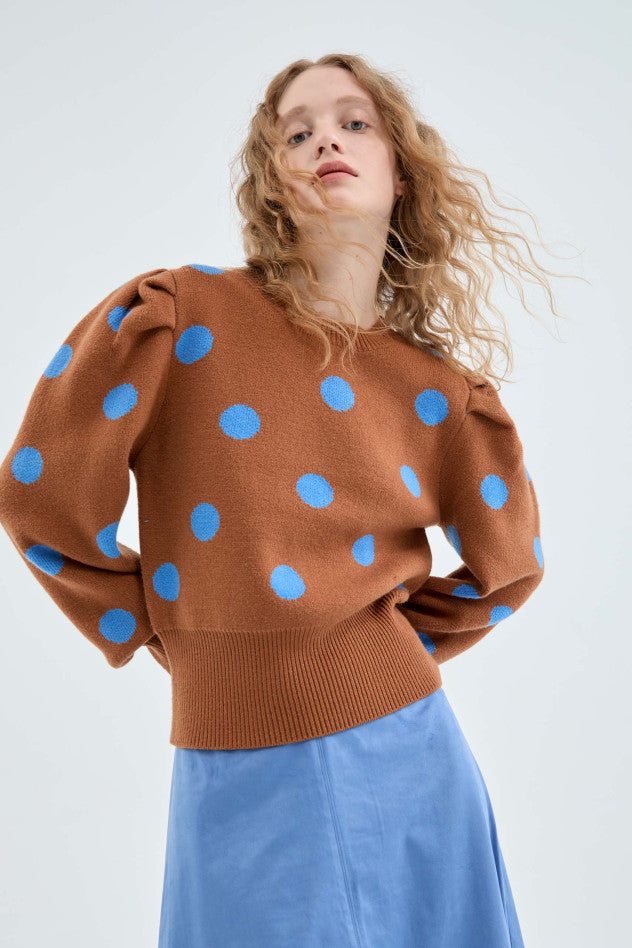 Polka Dot Sweater - Brown