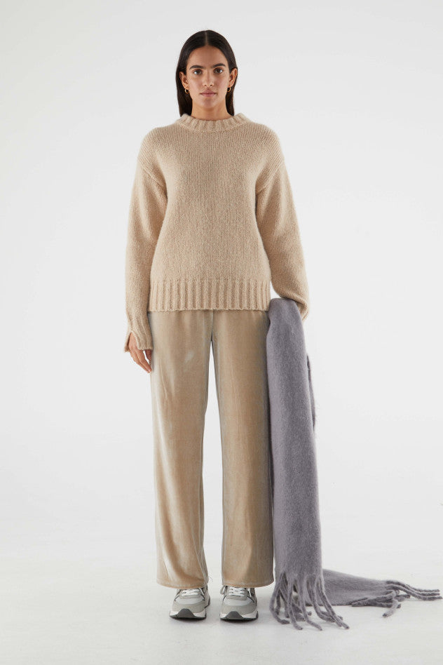 Velvet Stretch Pants - Beige