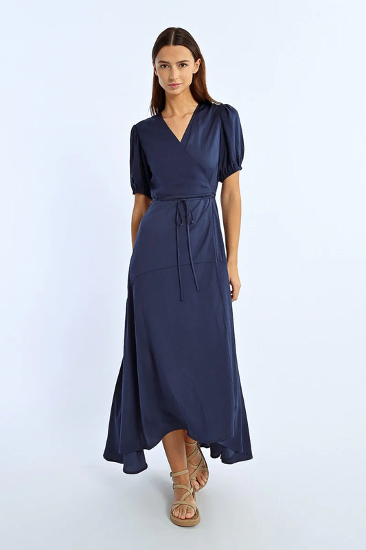 Long Balloon Sleeve Dress - Navy