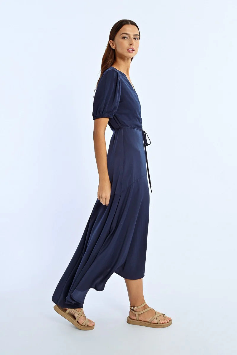 Long Balloon Sleeve Dress - Navy