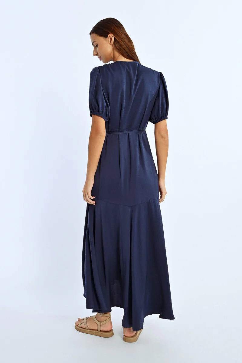 Long Balloon Sleeve Dress - Navy