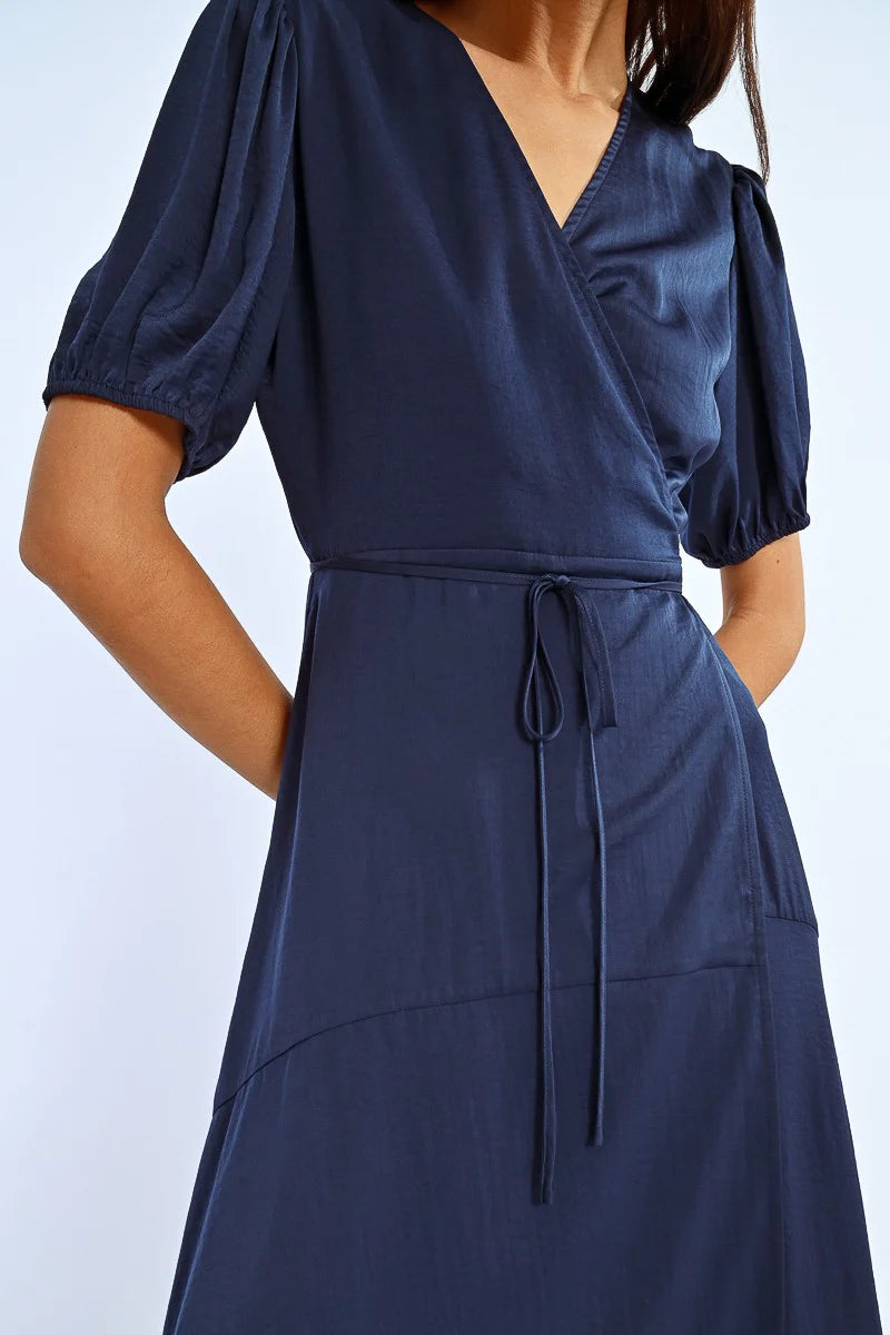 Long Balloon Sleeve Dress - Navy