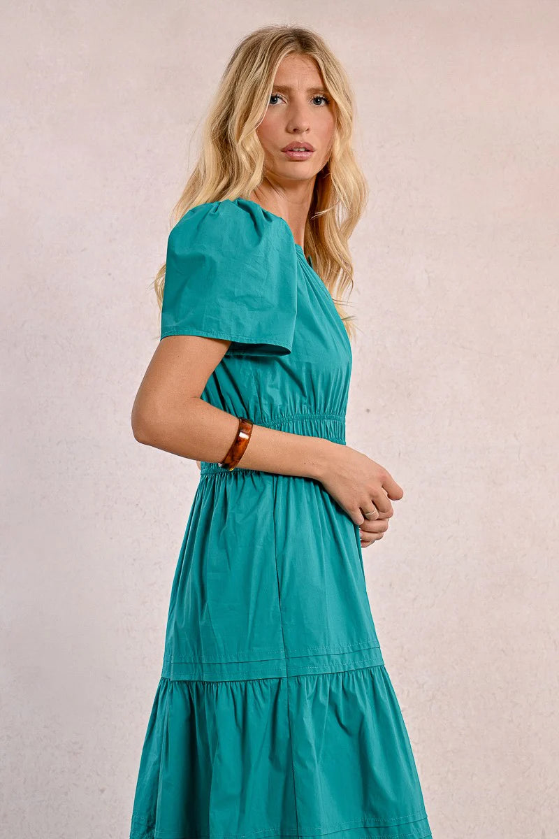 LONG POPLIN DRESS EMERALD GREEN / XS