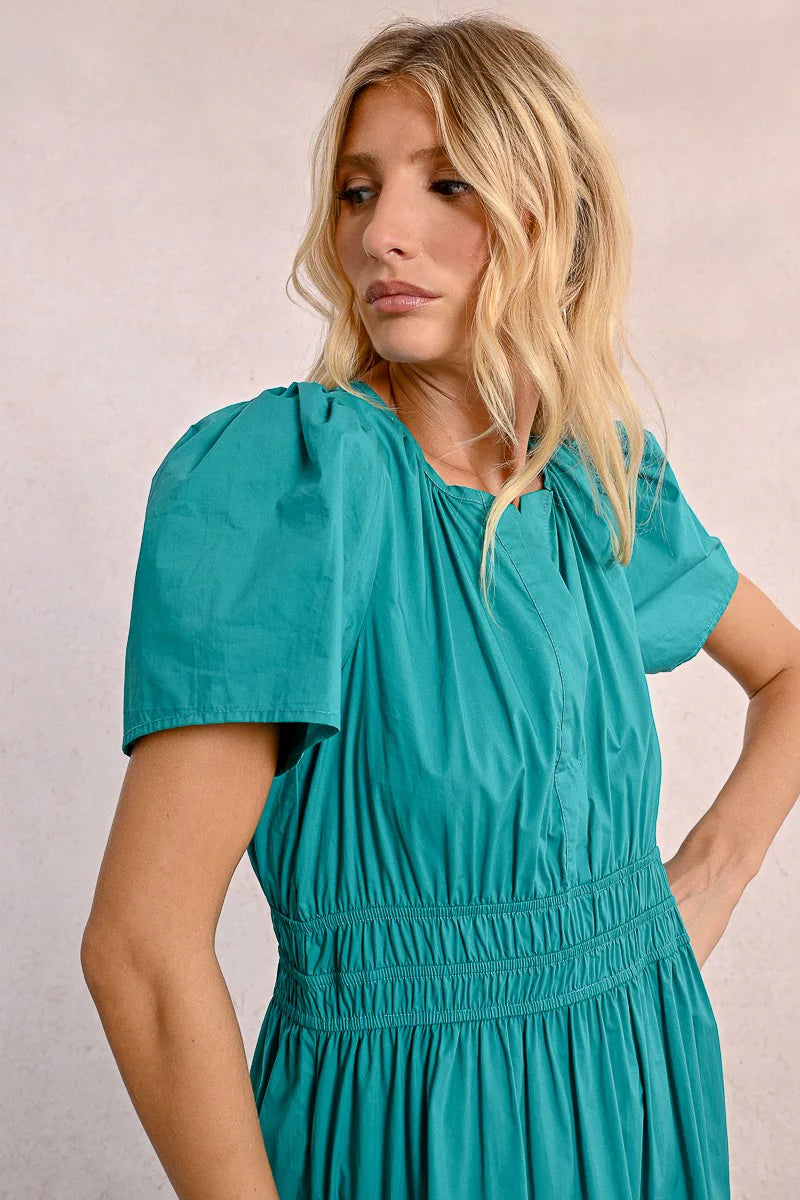 Long Poplin Dress - Emerald Green