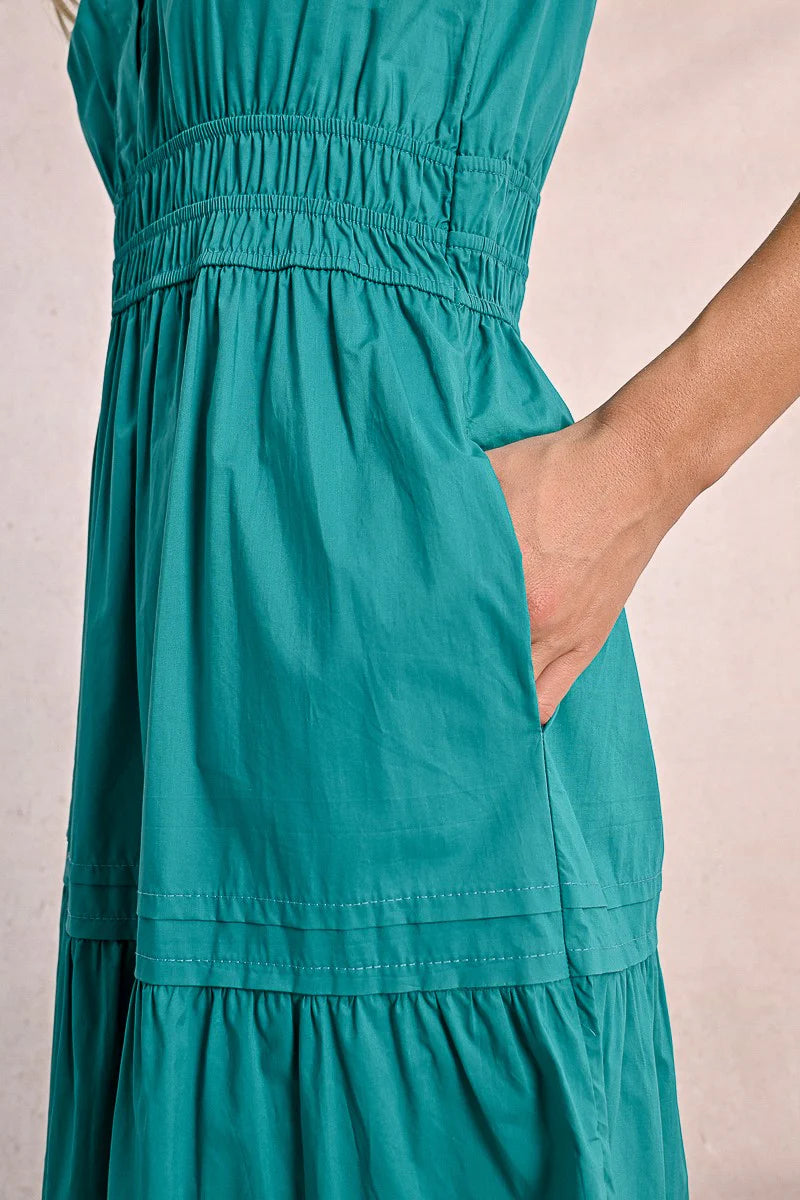 Long Poplin Dress - Emerald Green