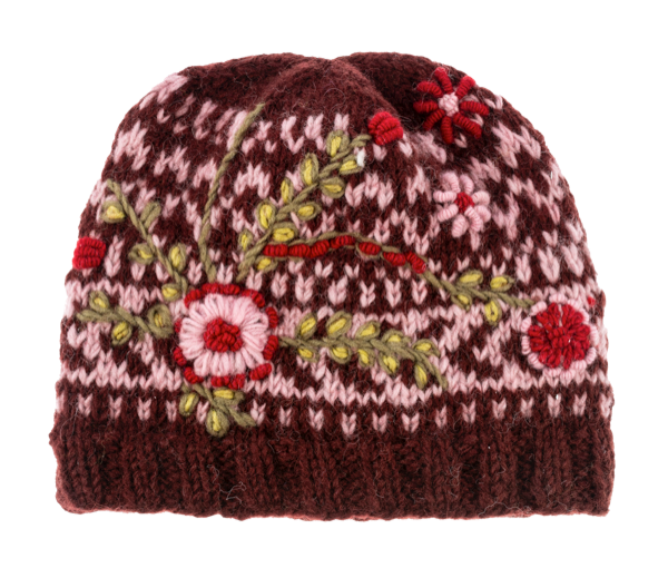 Knit Embroidered Floral Winter Hats - Three Styles