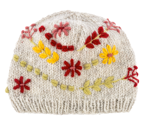 Knit Embroidered Floral Winter Hats - Three Styles