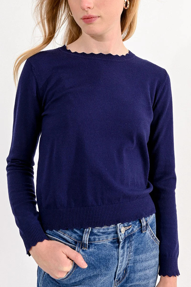 Scalopped Sweater - Navy