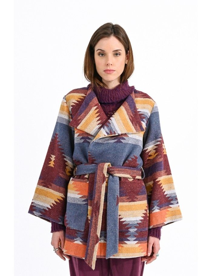 Patterned Coat with Belt