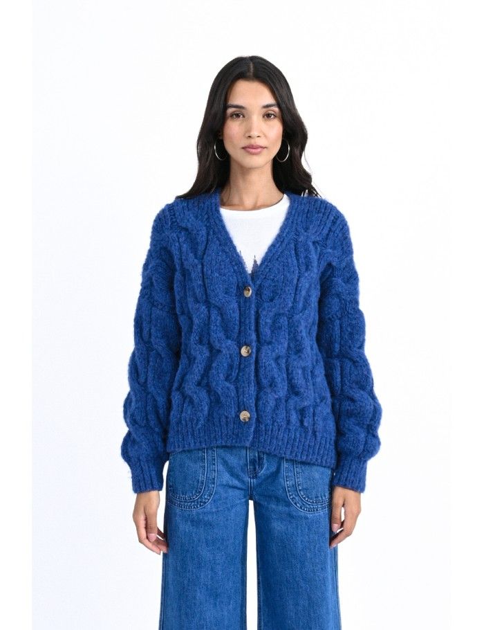 Chunky Cable Cardigan - Blue