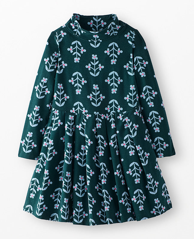 L/S Turtleneck Skater Dress w/Pockets - Floral Bunch