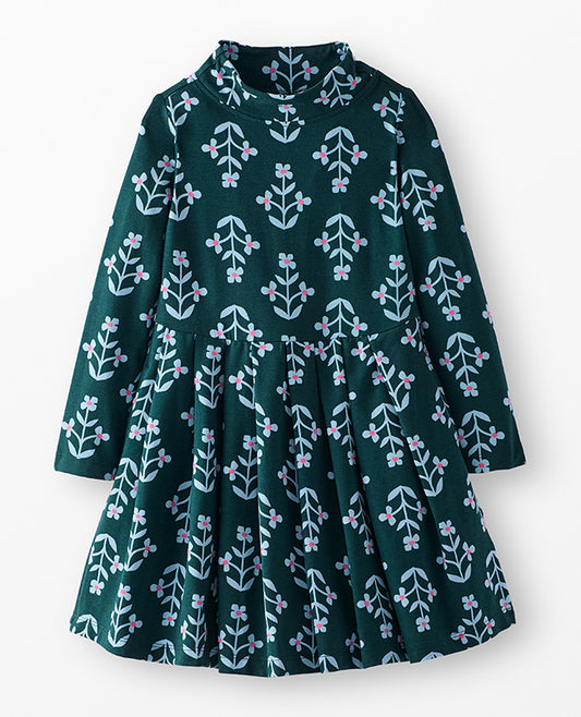 L/S Turtleneck Skater Dress w/Pockets - Floral Bunch
