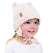 Load image into Gallery viewer, Kids Knit Winter Earflap Hats | Pink Bear
