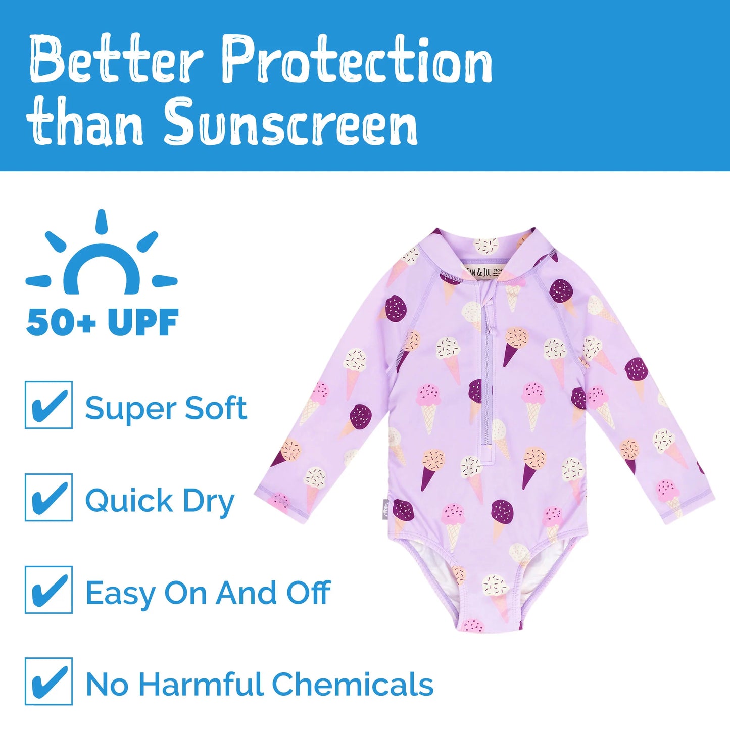 Girls One Piece UV Swimsuit | Lavender Ice Cream
