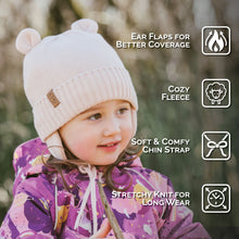 Load image into Gallery viewer, Kids Knit Winter Earflap Hats | Pink Bear
