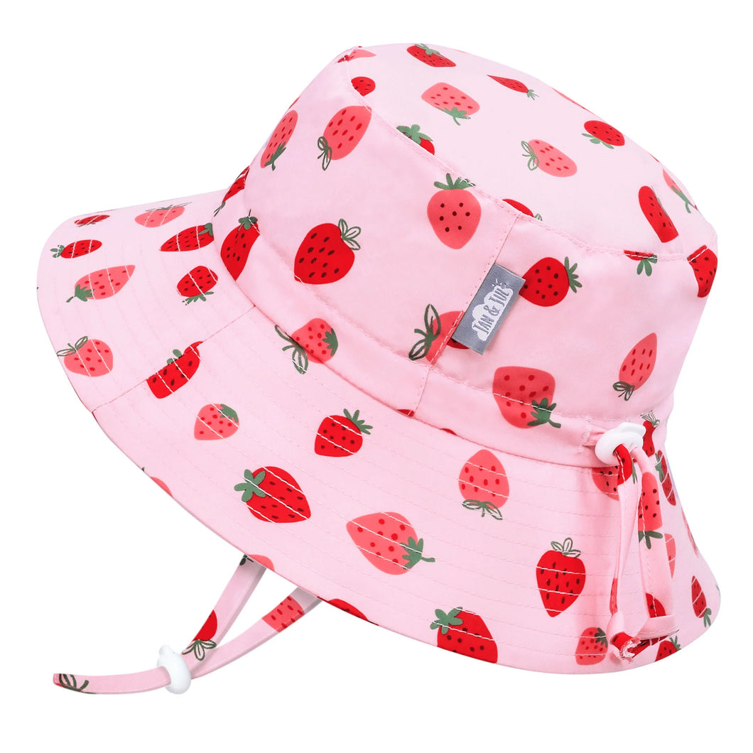 Kids Water Repellent Bucket Hats | Pink Strawberry