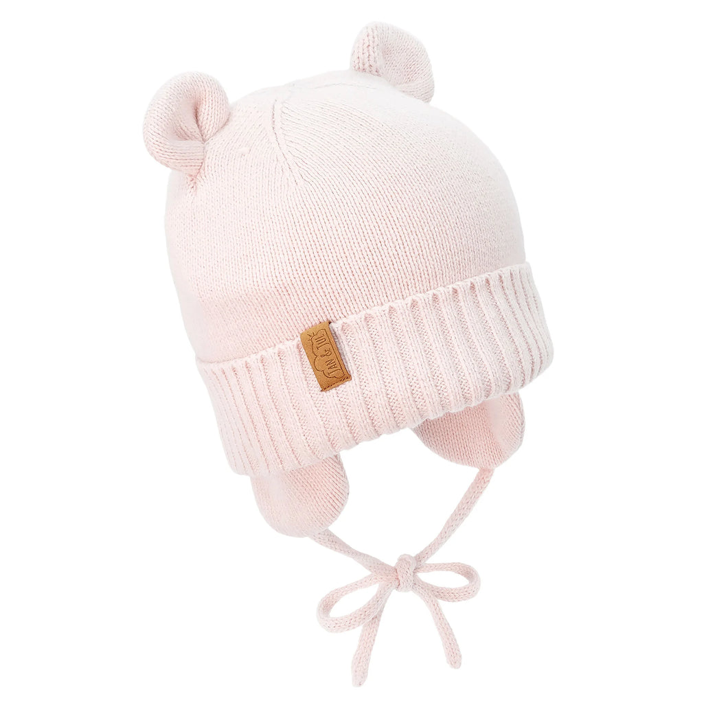 Kids Knit Winter Earflap Hats | Pink Bear