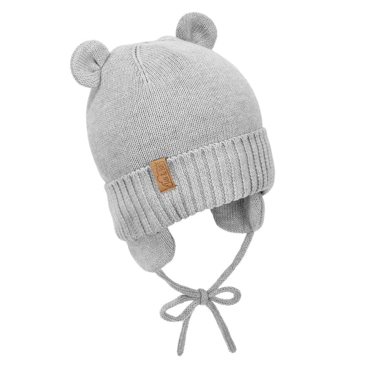 Kids Knit Winter Earflap Hats | Grey Bear