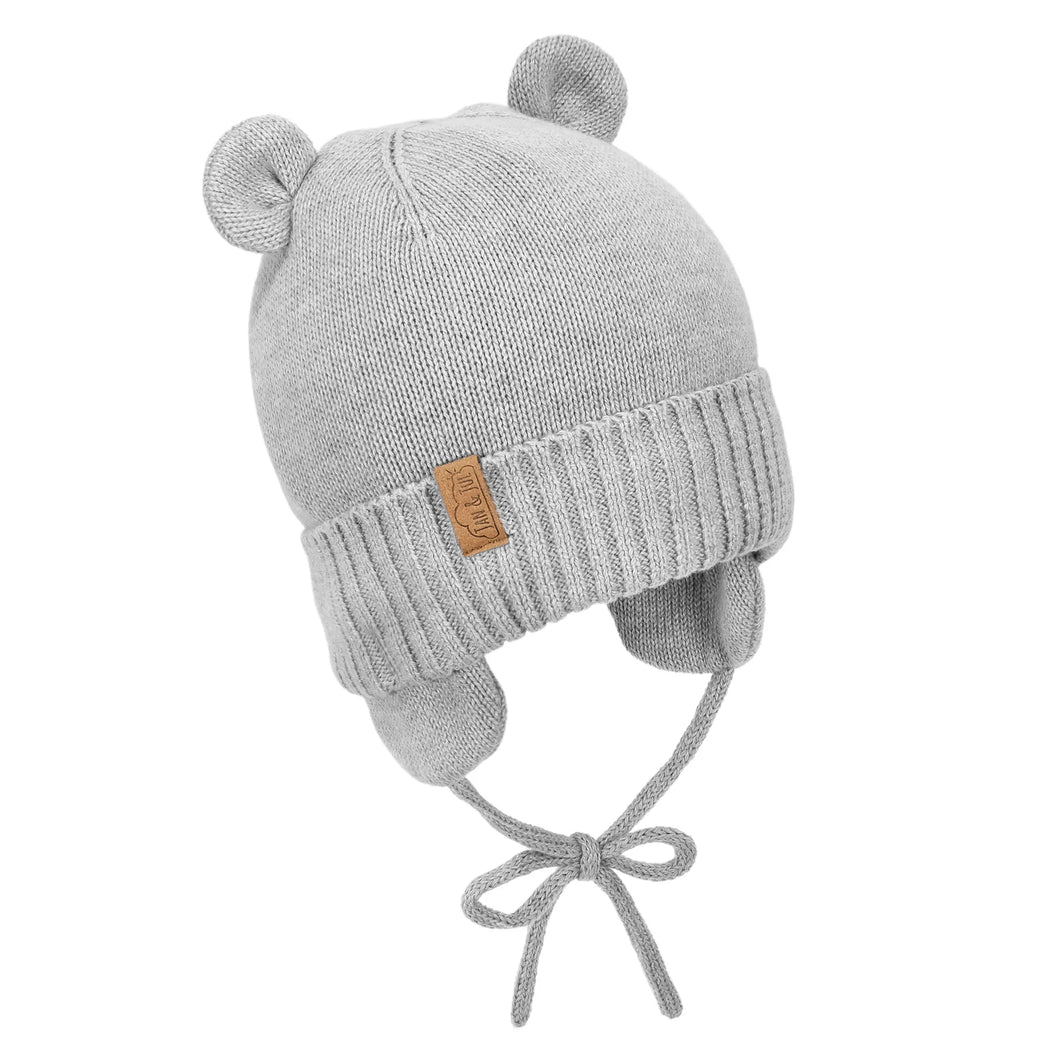 Kids Knit Winter Earflap Hats | Grey Bear