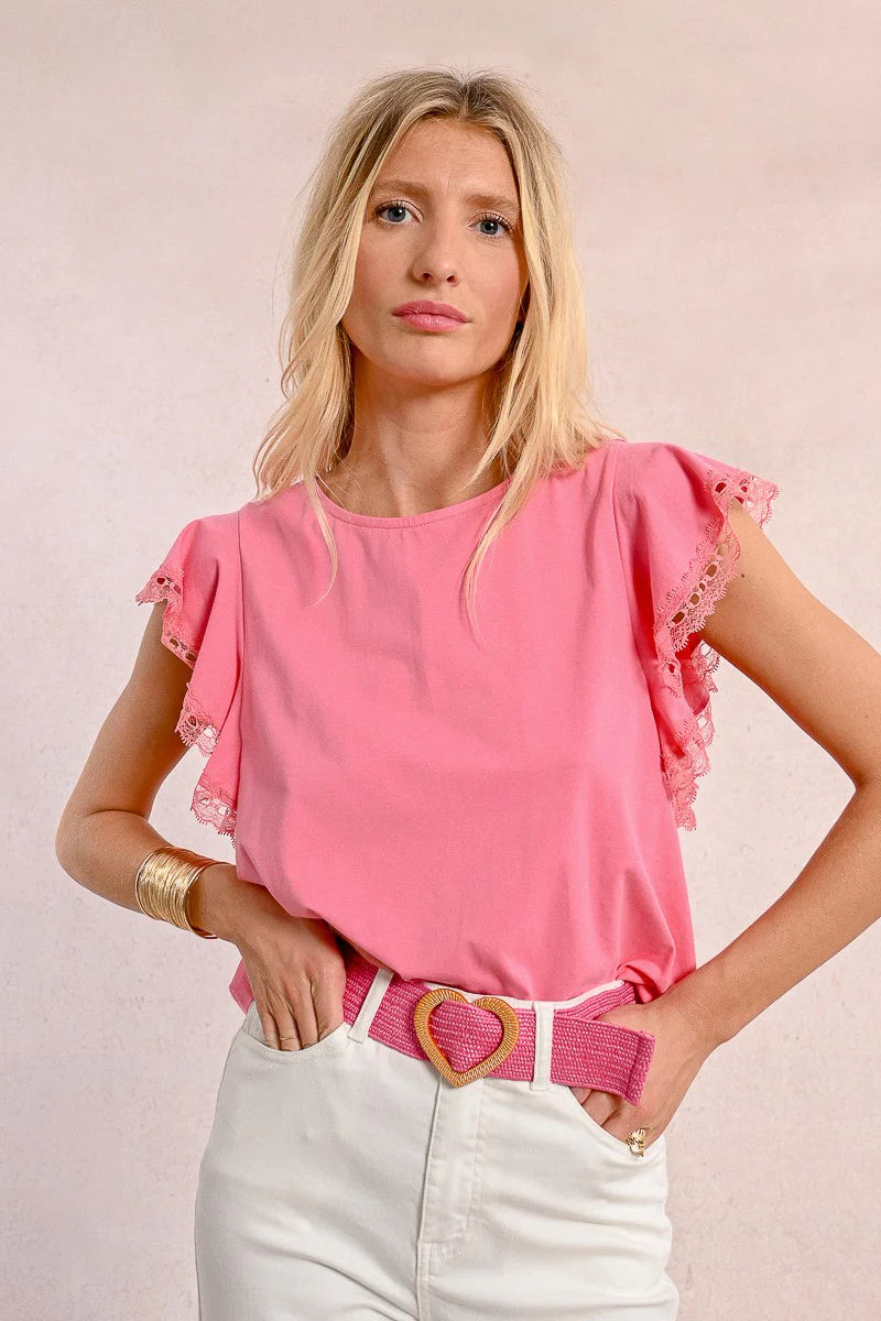 Heart Buckle Wide Braided Belt - Pink