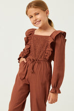 Load image into Gallery viewer, Girls Textured Smocked Bodice Ruffled Jumpsuit
