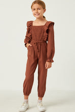 Load image into Gallery viewer, Girls Textured Smocked Bodice Ruffled Jumpsuit
