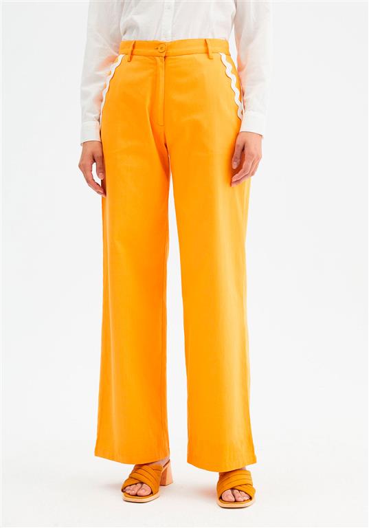 Wide-Leg Trousers Zig-Zag Detailing (Orange)