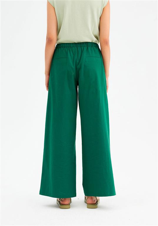 High-Waisted Wide-Leg Trousers - Green