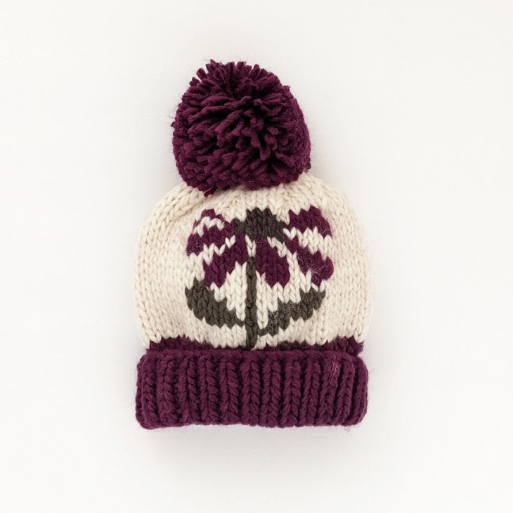Cornflower Hand Knit Beanie Hat - Plum
