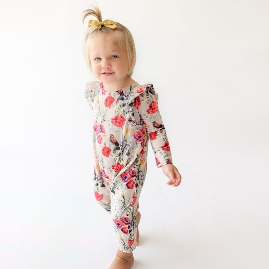 Long Sleeve Ruffle Romper-Secret Garden