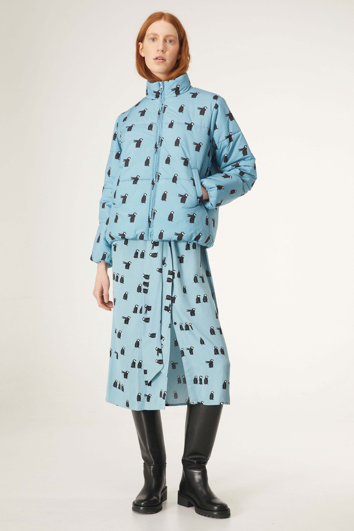 Penguin Print Quilted Bomber Jacket