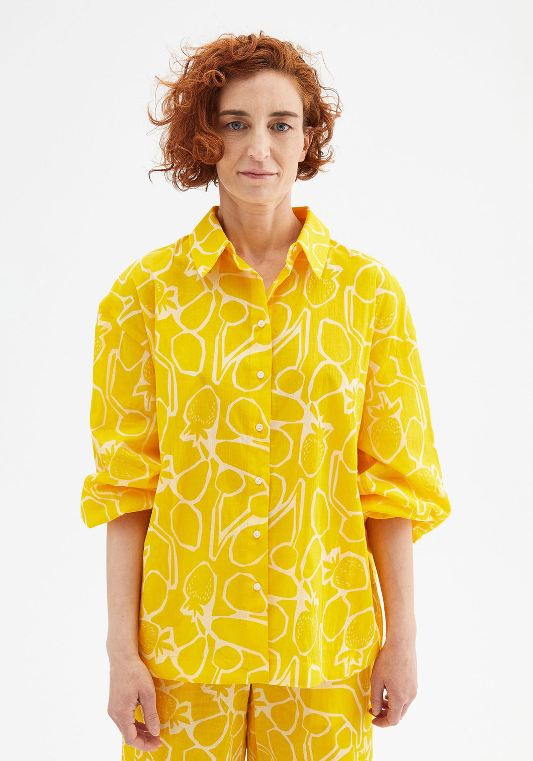 Fruit Print Oversized Long-Sleeved Shirt