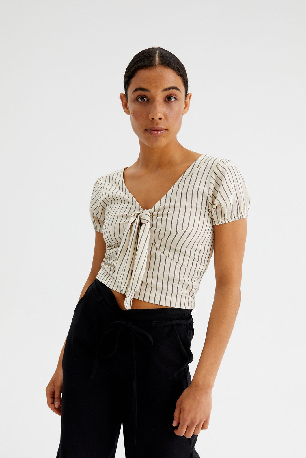 Stripe Print Crop Top with Knot