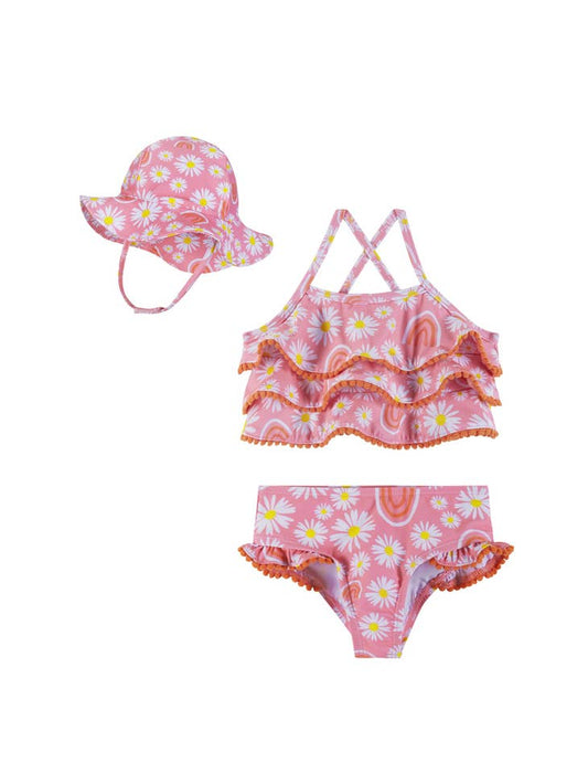 Daisy & Rainbow Print Tankini & Hat Set