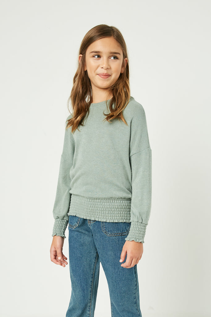 Smocked Detailed Knit Top - Green