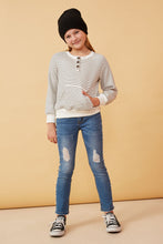 Load image into Gallery viewer, Striped Kangaroo Pocket Long Sleeve Henley - Ivory
