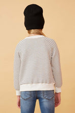 Load image into Gallery viewer, Striped Kangaroo Pocket Long Sleeve Henley - Ivory
