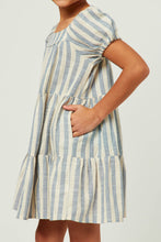 Load image into Gallery viewer, Striped Puff Sleeve Tiered Dress
