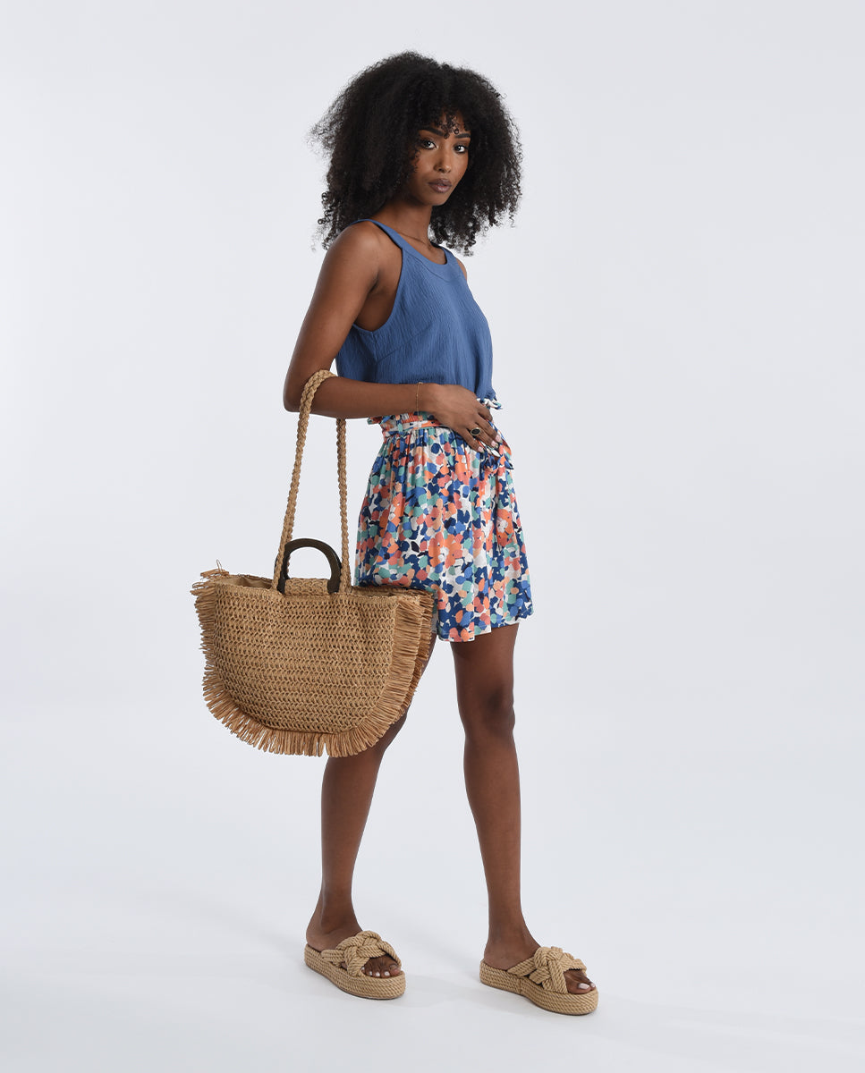 Fringed Woven Tote Bag