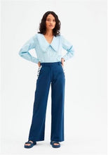 Load image into Gallery viewer, Wide-Leg Trousers Zig-Zag Detailing (Navy)
