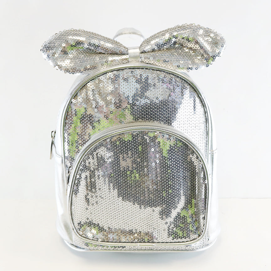 Bow Sequin Backpack - Silver