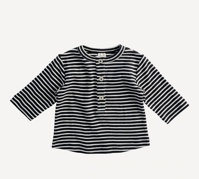 Long Sleeve Stripe Henley - Black & White