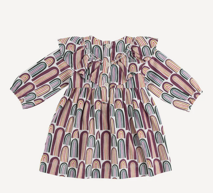 Long Sleeve V-Ruffle Dress - Jewel Rainbow