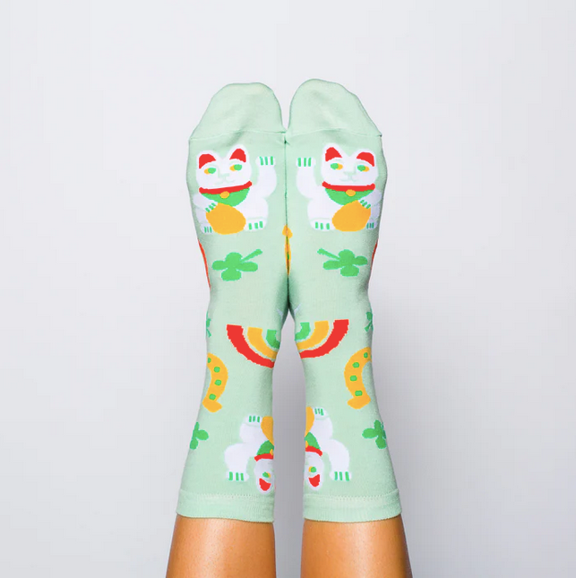 Lucky Cat & Clover Crew Socks - Women's