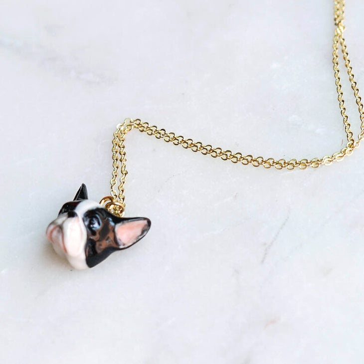 Tiny French Bull Dog Face Necklace