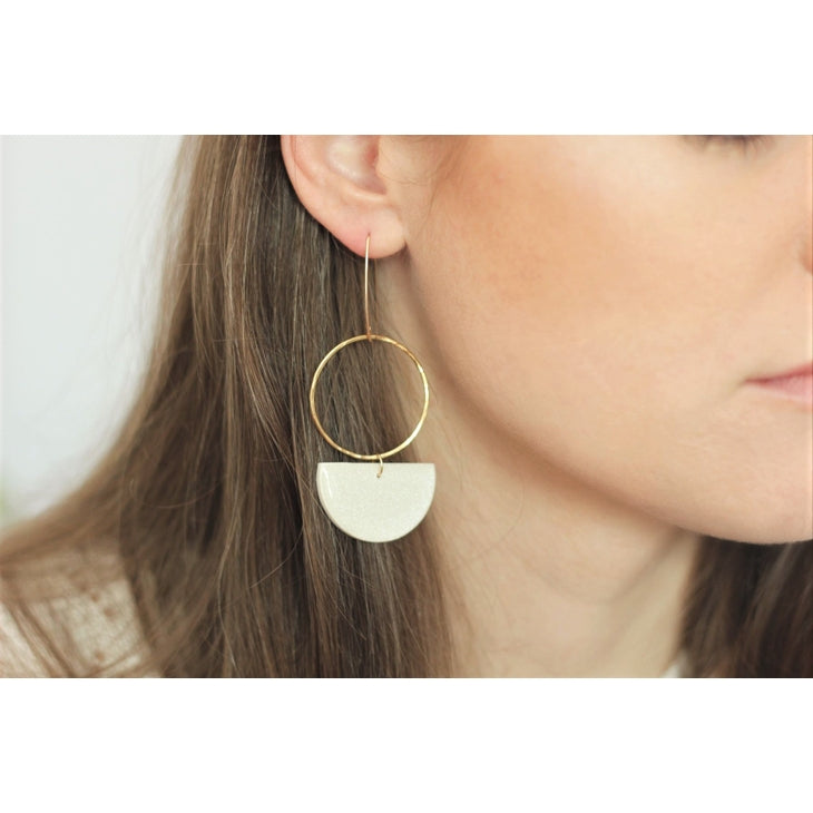 White Pearl and 14k Gold Hoop Dangle Earrings