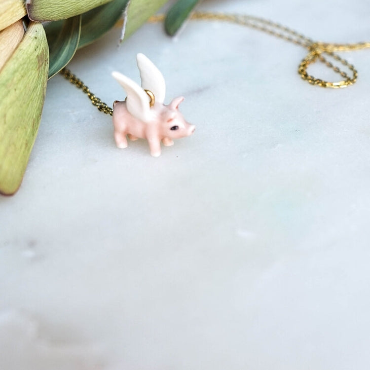 Tiny Flying Pig Necklace