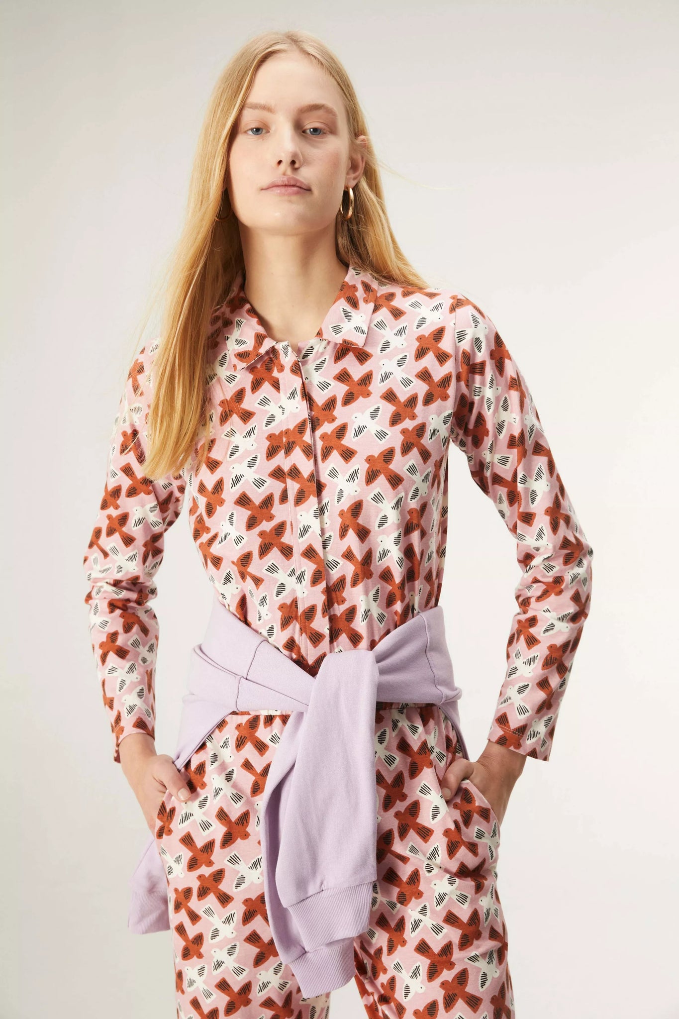 Bird print jumpsuit sales