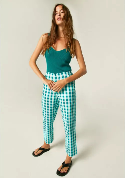 Gingham Cropped Straight-Leg Trousers